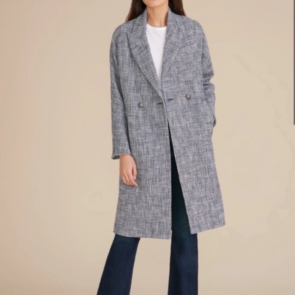 Veronica Beard Fiona Coat Women's Medium Blue Multi Plaid Long Wool Blend Fall